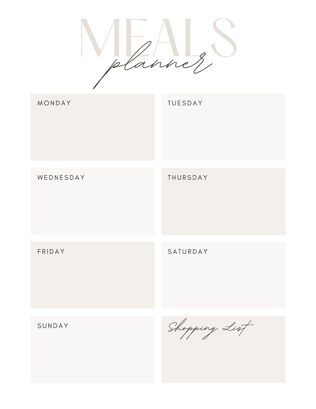 Editable Neutral Color Weekly Meal Planner Printable Template - Etsy