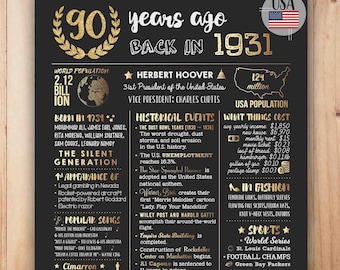 30s Born in 1931 Grandma Gift, Personalized Gift 90th Birthday Decorations 90th Birthday Poster
