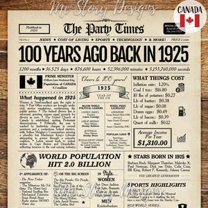 Cartel de periódico para el centenario canadiense / Póster de cumpleaños de 1925 / En 1925, Canadá / Regalo para el centenario