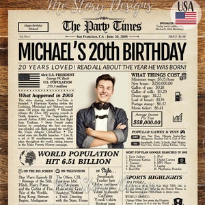 Placa de jornal de 20º aniversário | Presente personalizado de 20º aniversário | Decoração de 20º aniversário | Voltar para o melhor de 2005