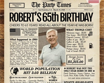 65th Birthday Gift for Men or Women | 1960 Newspaper Poster Sign | 65th Birthday Newspaper Poster Sign | Back in 1960 Highlights