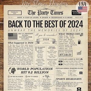 Time Capsule First Birthday Gift | 2024 Year in Review | Newspaper Sign | Class of 2024 | 1st Anniversary Gift | 1st Birthday Gift