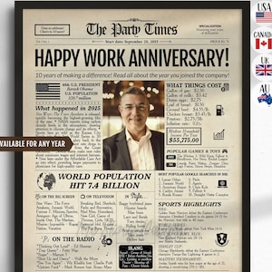 Regalo de aniversario laboral / Periódico de aniversario empresarial personalizado / Regalo para empleados para CUALQUIER AÑO