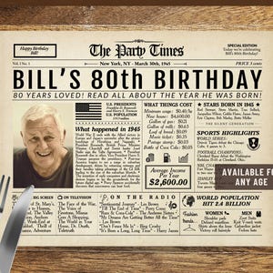 Personalisierte Geburtstag Tischset Zeitung JEDE AGE, benutzerdefinierte Tischset druckbare, digitale Tischset