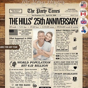 Geschenk zum 25-jährigen Jubiläum | 25. Hochzeitstag Paar Geschenk | Back in 2000 Zeitungsplakat | Silberjubiläum