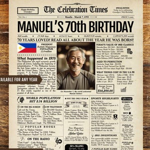 FILIPINAS Póster de periódico personalizado para regalo de cumpleaños - Versión filipina - CUALQUIER AÑO - Letrero de cumpleaños personalizado - Idea de regalo única