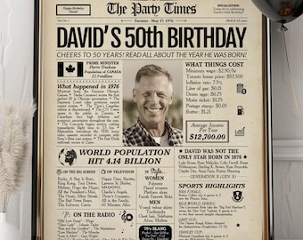 50th Birthday 1976 Newspaper Poster Gift for Men or Women | Canadian Edition