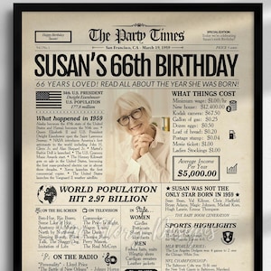 66th Birthday Gift for Men or Women | 1959 Newspaper Poster Sign | 66th Birthday Newspaper Poster Sign | Back in 1959 Highlights