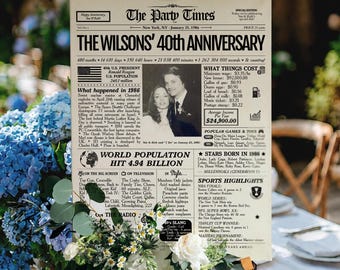 Custom Wedding Anniversary Newspaper Poster | ANY YEAR | Printed or Digital | Framed or Canvas