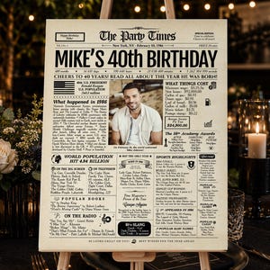 40th Birthday Gift Newspaper Poster | Back in 1986 Sign | Digital or Printed