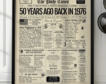 50th Birthday Newspaper Sign | 1976 Year in Review | 50th Anniversary Gift | Digital or Printed