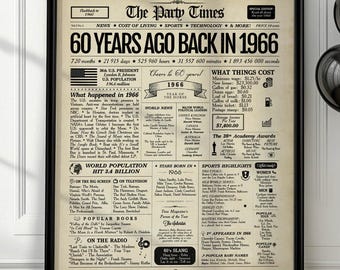 60er Geburtstag Geschenk Zeitungsschild 1966 Jahr im Rückblick | Digital oder gedruckt