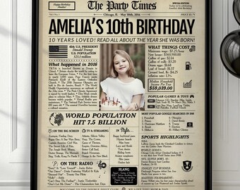 10th Birthday 2016 Newspaper Poster | Personalized Gift for Boys and Girls | Printed or Digital