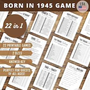 80th Birthday Printable Games, Born in 1945 GAME, 1945 Quiz, 22 in 1 BUNDLE, Back in 1945 PRINTABLE