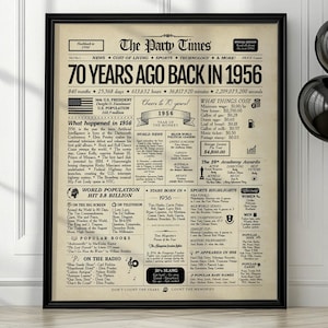 70th Birthday Gift Newspaper Sign 1956 Year in Review | Digital or Printed