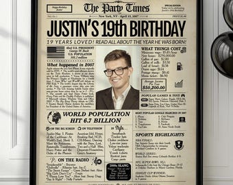 19.Geburtstag Geschenk Zeitung Poster | Personalisiertes Zurück im Jahr 2007 Zeichen | Digital oder gedruckt