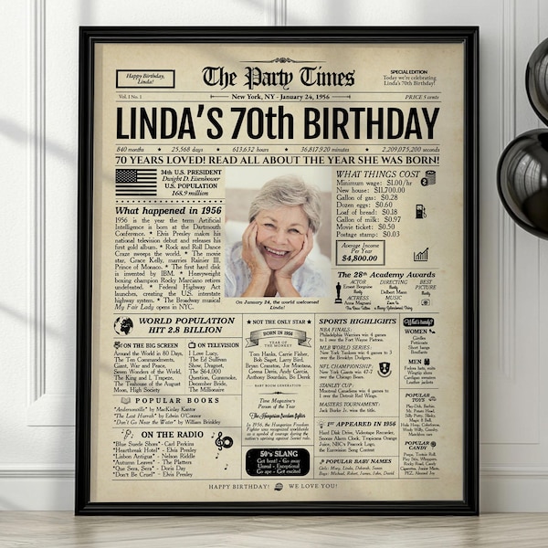 70th Birthday Gift For Men and Women | Personalized Newspaper Poster | Printed or Digital