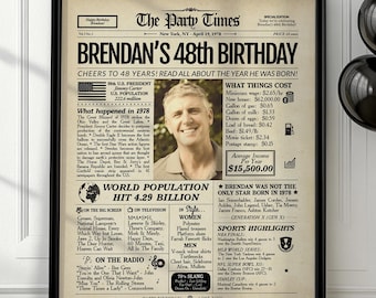 48th Birthday Gift Newspaper Poster | Personalized Back In 1978 Sign | Digital or Printed