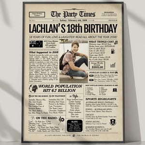 18th Birthday Newspaper Poster | Australia 2008 Year in Review | Australian Edition