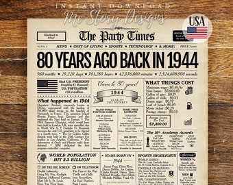 Panneau de journal du 80e anniversaire 1944, cadeau du 80e anniversaire pour hommes ou femmes, retour en 1944, décorations du 80e anniversaire, cadeau pour lui, cadeau pour elle