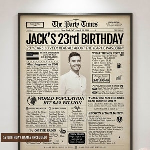 23rd Birthday Newspaper Poster Sign Back in 2001, Custom Birthday Party Sign, Gift for her, Gift for him, Birthday Party Decoration