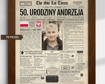 POLAND Personalized Birthday Gift Newspaper Poster - Polish version in Polish - ANY Year - Unique Gift Idea - Custom Birthday Sign