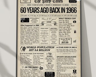 Cartel de periódico conmemorativo del 60.º cumpleaños de Australia en 1966 / Resumen del año 1966 / Edición australiana