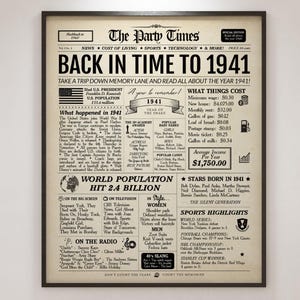 Póster de periódico de cumpleaños de 1941 / Regalo de 85 cumpleaños (digital o impreso)
