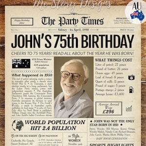 75th Birthday Gift 1950 Newspaper AUSTRALIAN, 75th Birthday Party Decoration, 75 Years Ago Back in 1950, Personalised 75th Birthday Idea