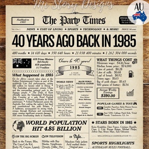 Krantenposter AUSTRALI 1985 | Cadeau 40e verjaardag | Terug naar het bord 'Het beste uit 1985'