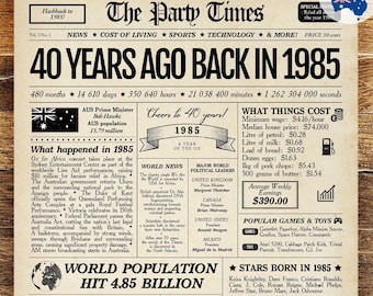 1985 AUSTRALIA Newspaper Poster | 40th Birthday Gift | Back to The Best of 1985 Sign