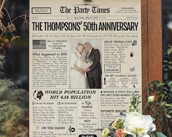 50th Anniversary Gift Newspaper Poster | Golden Wedding Anniversary | Printed or Digital