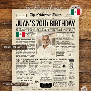 MEXIKO Personalisiertes Geburtstagsgeschenk Zeitungsposter - Mexikanische Version - JEDES Jahr - Einzigartige Geschenkidee - Individuelles Geburtstagsschild