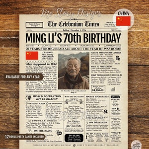 CINA Regalo di compleanno personalizzato Poster del giornale Versione CINESE - QUALSIASI anno - Idea regalo unica