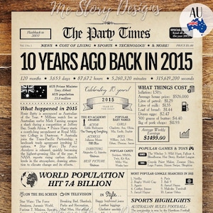2015 Year in Review AUSTRALIA | 10th Birthday Gift for Boys and Girls | 2015 Newspaper Poster | 10th Anniversary Gift - AUSTRALIAN version