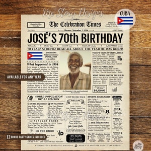 Póster de periódico de regalo de cumpleaños personalizado de CUBA versión CUBANA - CUALQUIER año - Idea de regalo única - Letrero de cumpleaños personalizado
