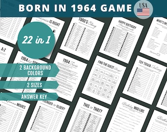 60th Birthday Games, Born in 1964 GAME, 1964 Trivia Game, 1964 Quiz, 22 in 1 BUNDLE, Back in 1964 PRINTABLE