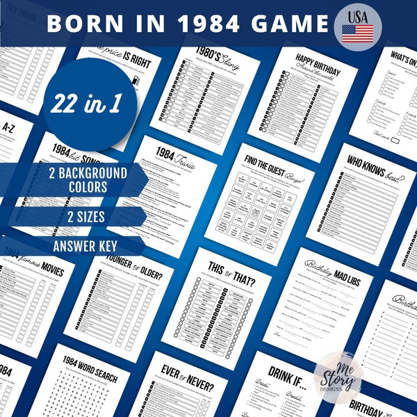 40th Birthday Games, Born in 1984 GAME, 1984 Trivia Game, 1984 Quiz, 22 in 1 BUNDLE, Back in 1984 PRINTABLE