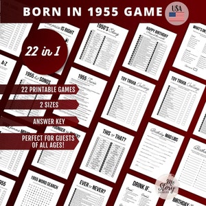 70th Birthday Games: 1955 Trivia, 22-in-1 Bundle (Printable)