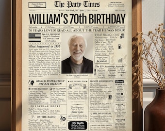 70th Birthday Gift For Men or Women | Personalized Newspaper Poster | 70th Birthday Decorations | 70th Birthday Gift Idea