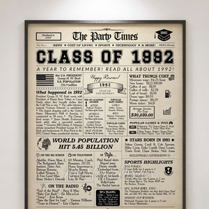 Class of 1992 NEWSPAPER Poster | 1992 Class Reunion | High School Reunion Decoration | Class of 1992 Reunion Centerpiece