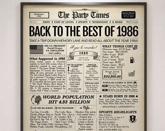 Cartel de periódico de 1986 / Regalo de cumpleaños número 39 / Regalo de aniversario número 39 / Cartel de cumpleaños de 1986 / Hace 39 años en 1986
