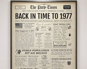 1977 Newspaper 49th Birthday Sign | 1977 Year in Review | Digital or Printed