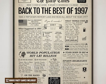 1997 Newspaper 29th Birthday Sign | 1997 Year in Review | Digital or Printed