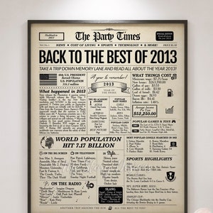 2013 Year in Review / Cartello del giornale per il 12° compleanno / Regalo per il 12° anniversario / Poster del compleanno 2013