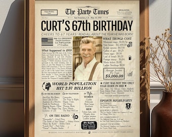 67歳の誕生日プレゼント 新聞ポスター | 1959年当時の名入れサイン | デジタルまたは印刷