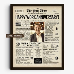 パーソナライズされた勤続記念新聞ギフト | 印刷またはデジタル | いつでも