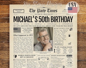 50th Birthday Newspaper Poster Sign | 50th Birthday Gift for Men or Women | 1973 Birthday | 50 Years Ago Back in 1973 Highlights