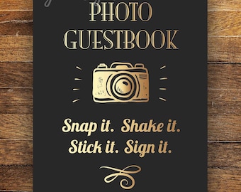 Photo guestbook, photo booth sign, PRINTABLE photo guest book - Snap It. Shake it. Stick It. Sign it. - DIGITAL FILE