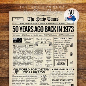 1973 AUSTRALIA 50th Birthday Newspaper Australian | 50th Birthday Gift | 1973 Birthday Poster 50 Years Ago Back in 1973 | 50th Anniversary